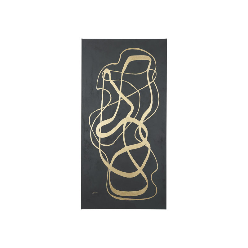 Free Lines Creamy by a Canvas Print, 60" H x 30" W x 1.5" D, Dark Green/Gold