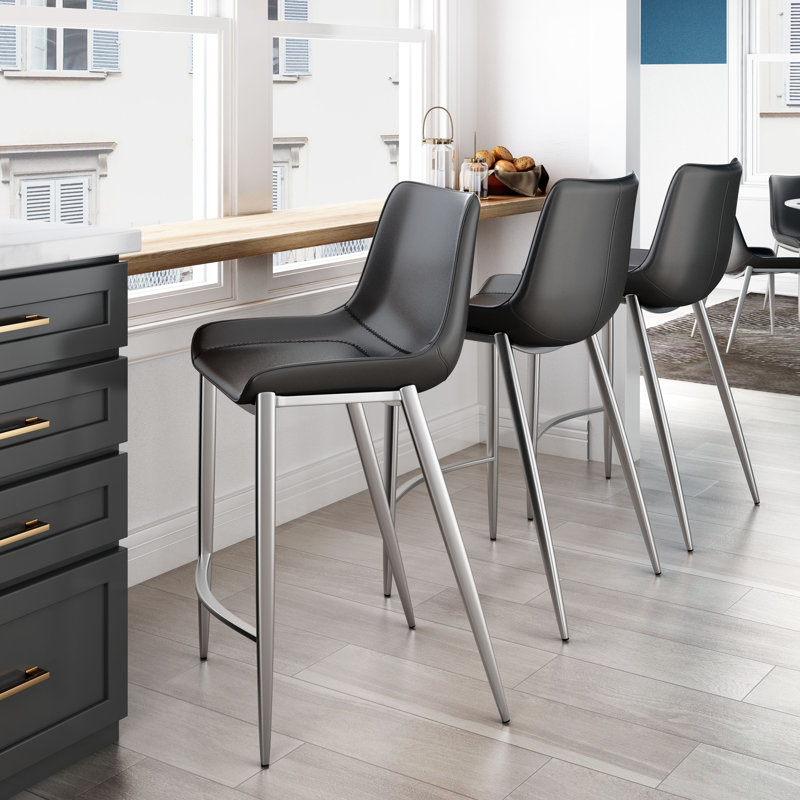 Tabouret de comptoir Kedarmal (ensemble de 2) brun et noyer, Noir / argent