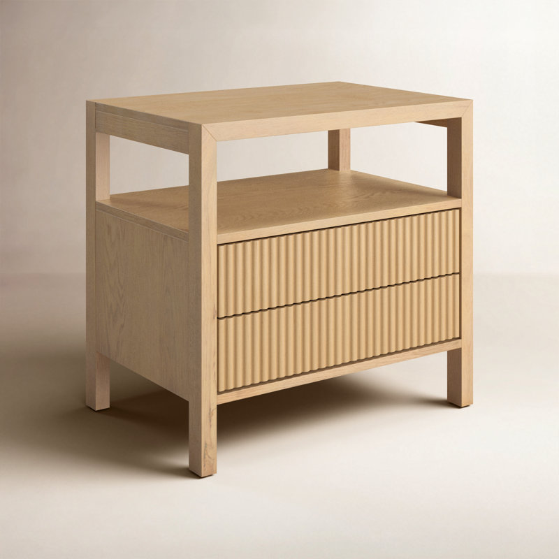 Damiano Dorchester 2 Drawer Reeded Nightstand, Oak