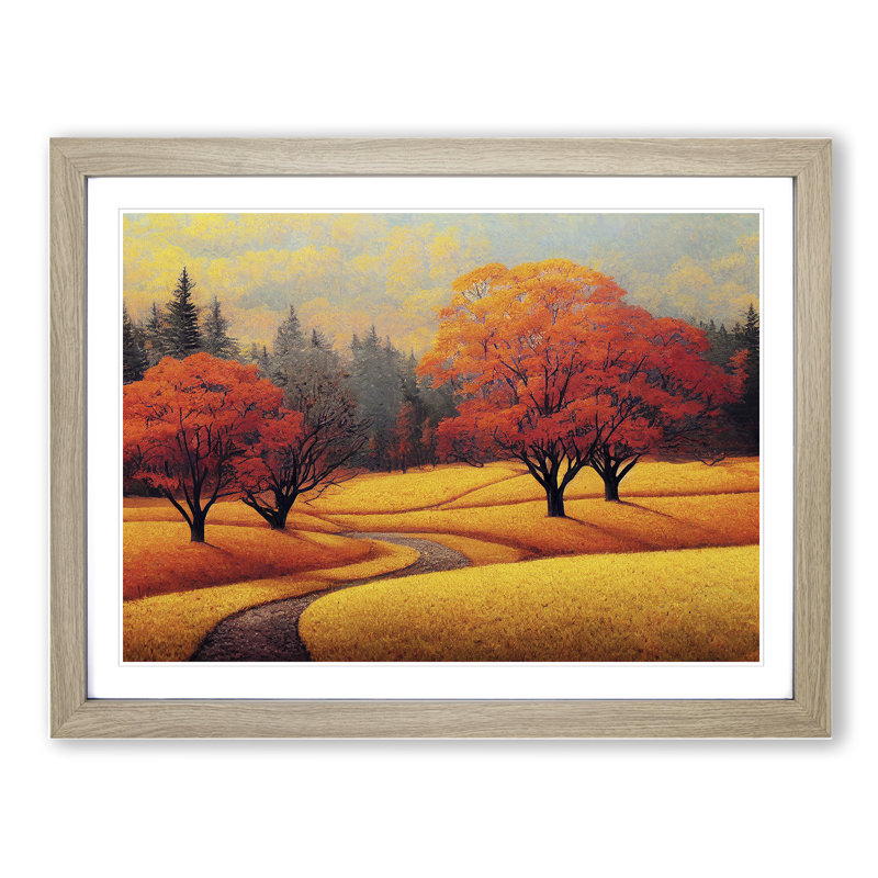 XH1022-9604X View Of An Autumn Forest Vol.2 - Single Picture Frame Painting, 34cm H x 46cm W x 2cm D, Oak