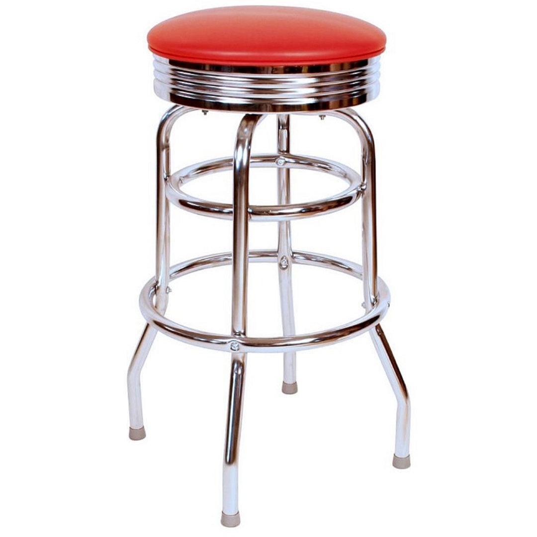 Retro Home Double Ring Chrome Pan Swivel 30" Bar Stool Richardson Seating