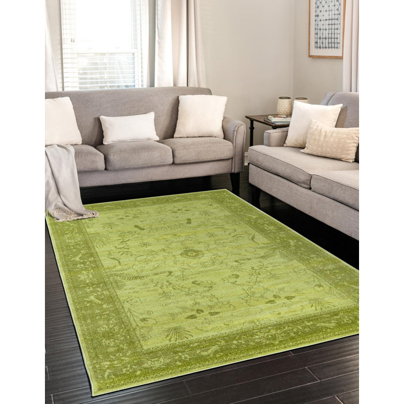 Tapis vert clair à motif botanique Godina, Rectangle 10 pi 6 po x 16 pi 5 po