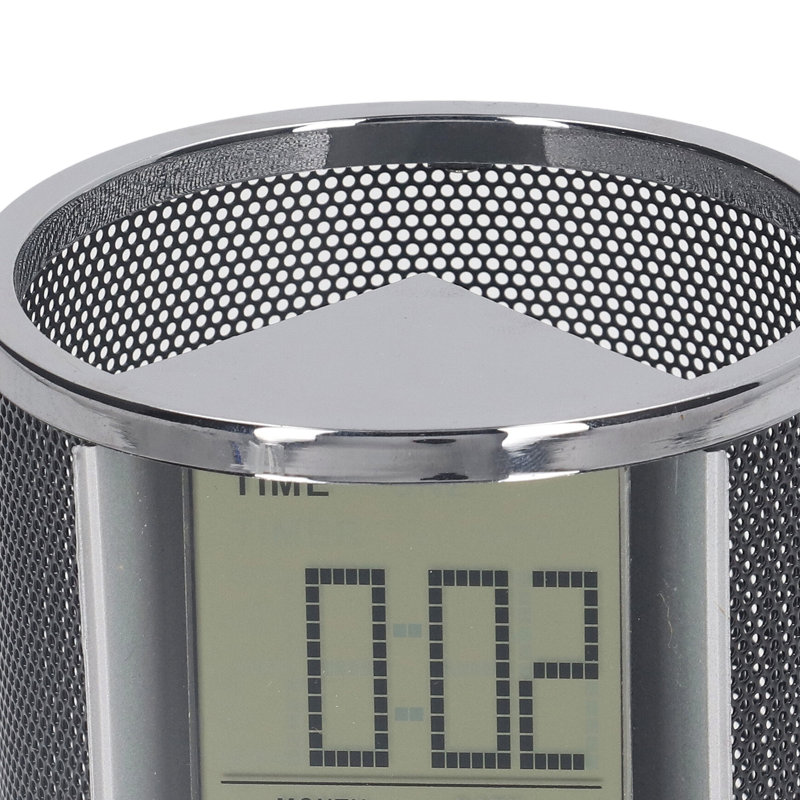Digital Alarm Clock Pen Holder Perpetual Calendar Multifunctional Electronic Black