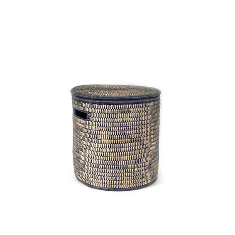 Malawi Basket, 15" H x 13.5" W x 13.5" D, Black