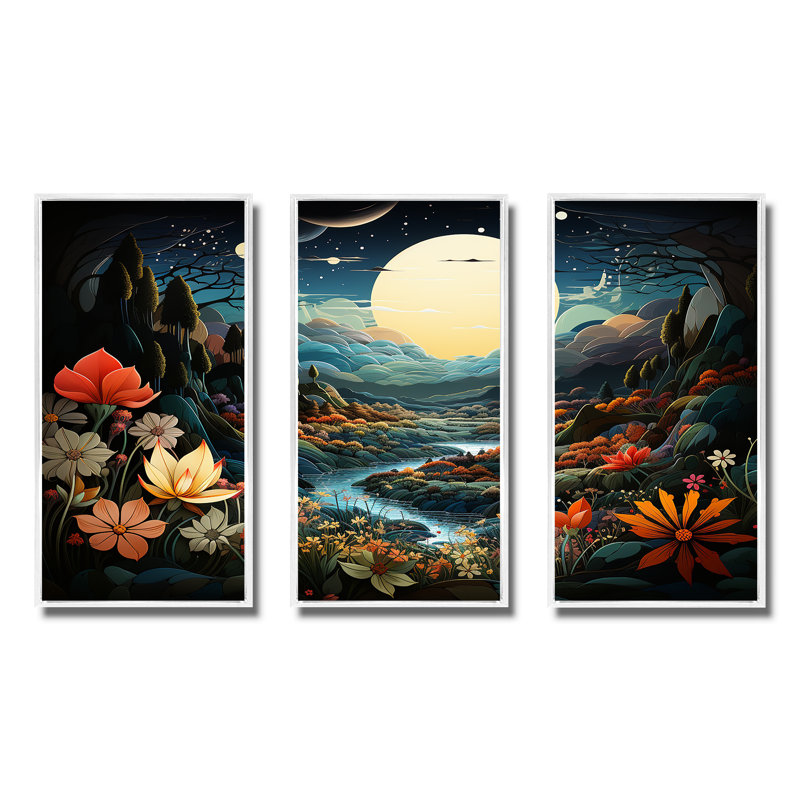 «Yellow Enchanted Meadows Fantasy III - Art abstrait paysage mural», Cadre flottant blanc, H 40 po x l 61 po