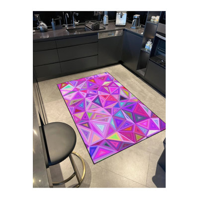 Tapis décoratif moderne à motif géométrique en cristal mauve et rose