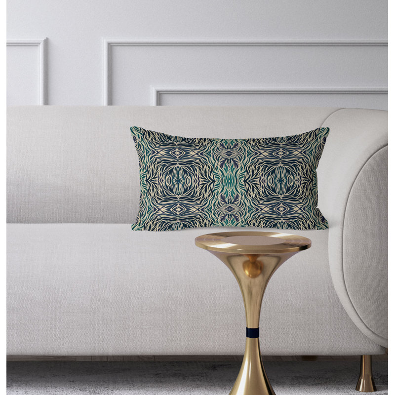 Leafy Whirl  Rectangular Throw Pillow, Blue/Green