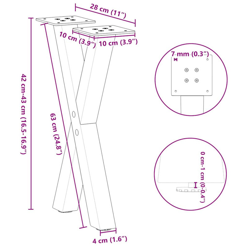 Holldorff Table Leg, 43cm H x 28cm W x 4cm D, White