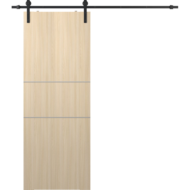 Porte de grange coulissante en bois manufacturé Optima 2H avec trousse de quincaillerie, Frêne de la loire, 24 po x 84 po