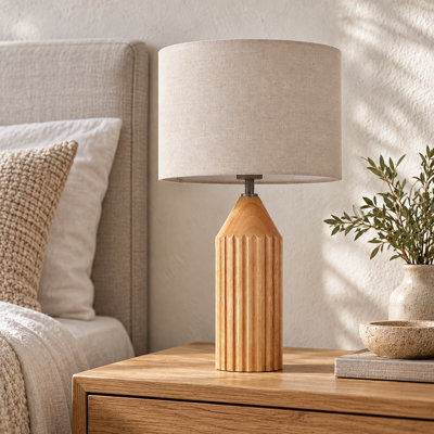 Modern Wood Table Lamp with Linen Shade