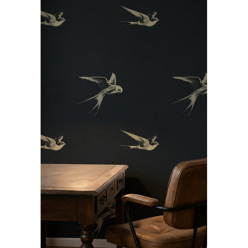 Adhésif mural oiseaux foncé et papier peint rétro