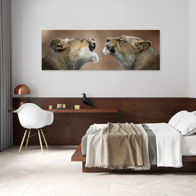 Art contemporain, deux lionnes rugissantes