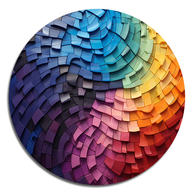 Abstrait arc-en-ciel coloré, collage en arc - paysages, art rond en métal, H 29 po x l 29 po