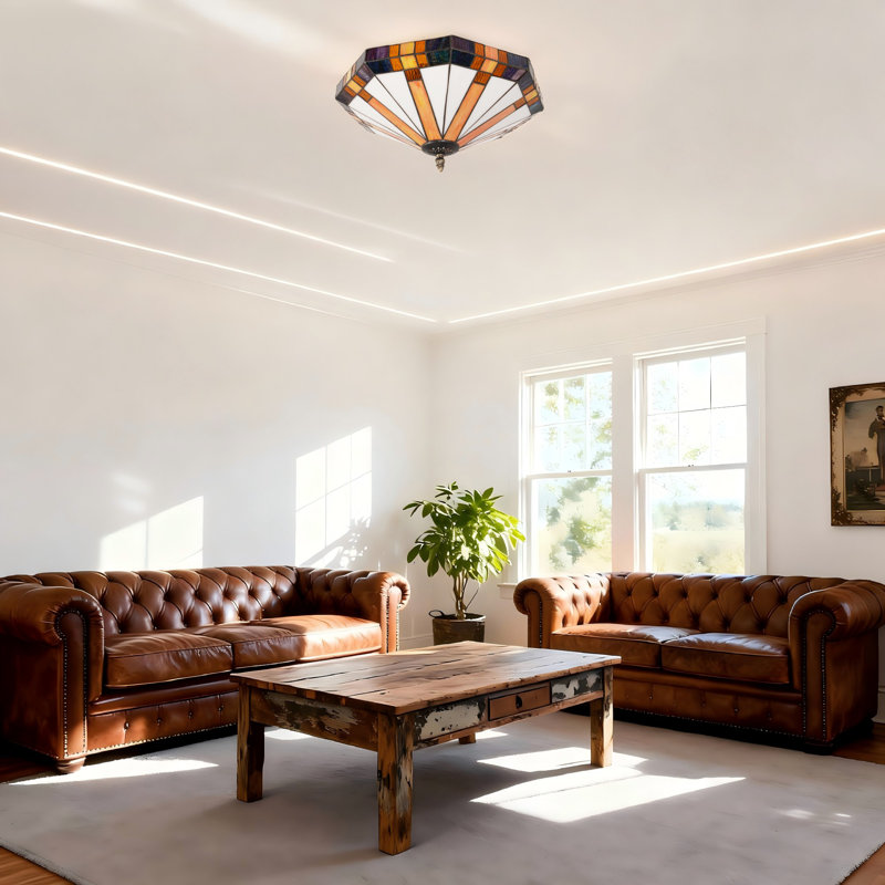 Plafonnier encastré 3 lumières style vitrail Tiffany
