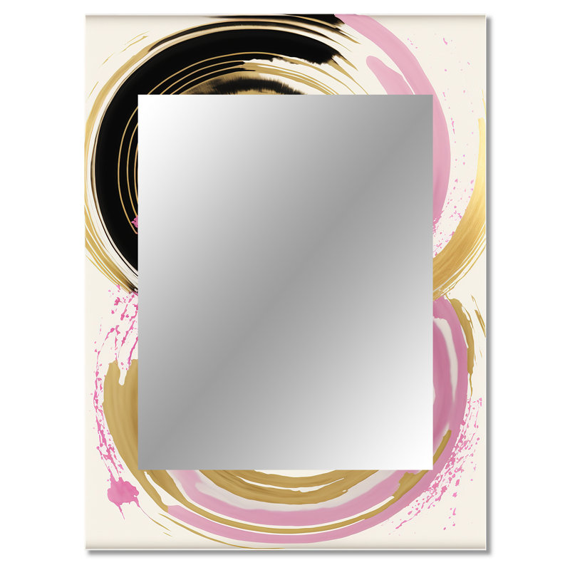 Pink And Gold Curves IV - Marble Decorative Wall Mirror, Pink Mirror, Printed Metal Art, 40" x 30"