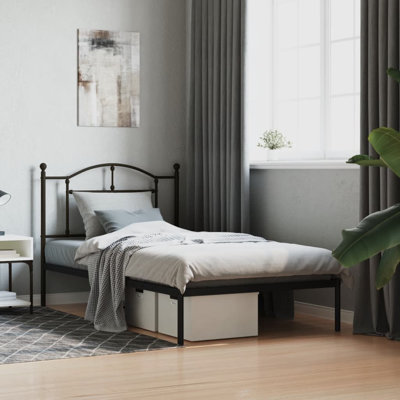 Birney Metal Bed Frame with Headboard Black 100x190 cm