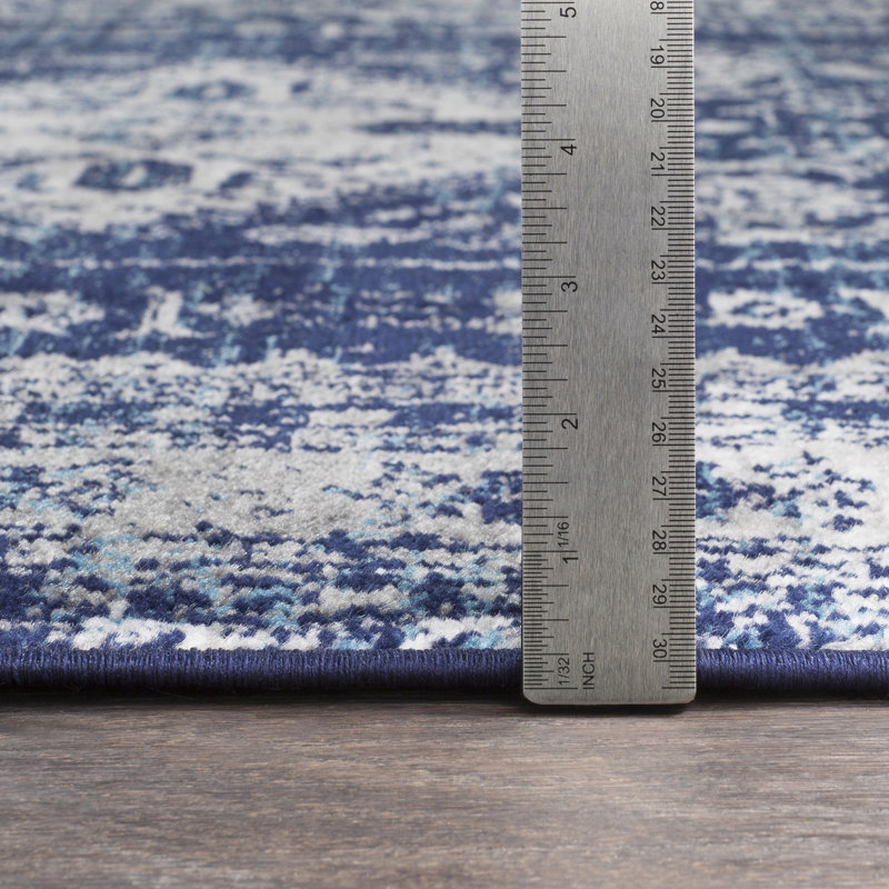 Tapis oriental Fitz, Tapis de couloir 2 pi 7 po x 12 pi, Navy