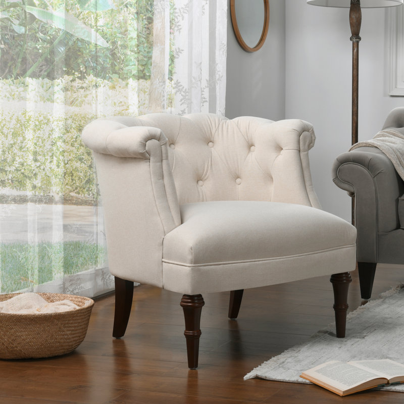 Assiya Upholstered Barrel Chair, Sky Neutral Beige