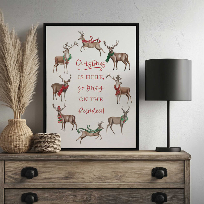 «Bring on the Reindeer» par Elizabeth Tyndall, reproduction d'art, L 30 x H 40, Noir, Toile avec cadre