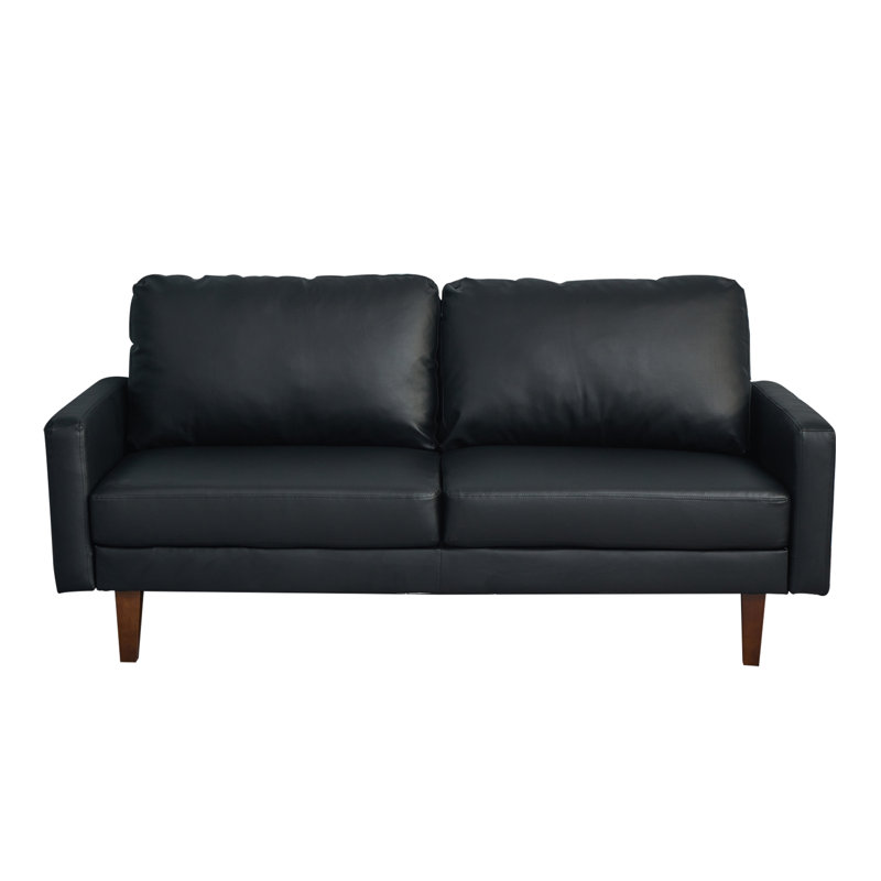 Black Faux Leather 2-Piece Sofa and Loveseat Set with Wooden Legs