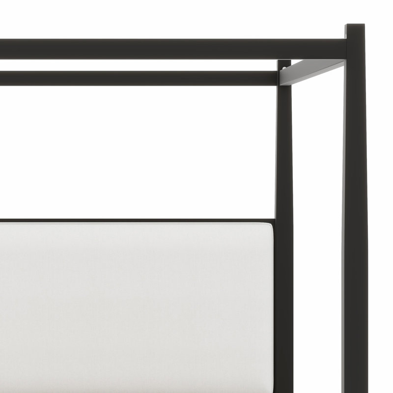 Lit plateforme à baldaquin élégant avec tête de lit tapissier et système de support à lattes en bois durable, Grand lit