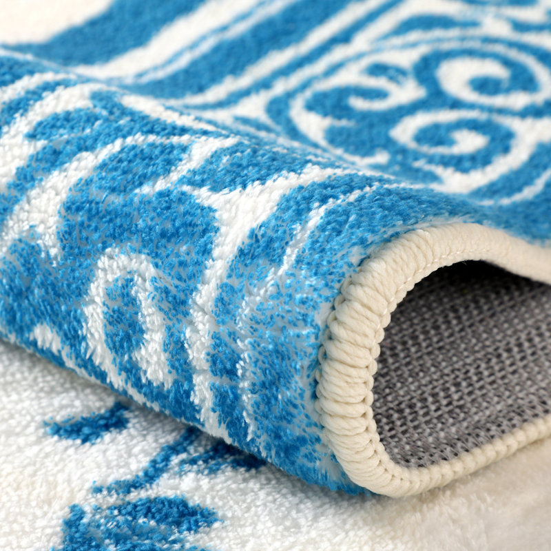 Tapis antidérapant 5 pi x 8 pi TPE, motif floral cachemire, bleu, Rectangle de 5 pi x 8 pi, Bleu