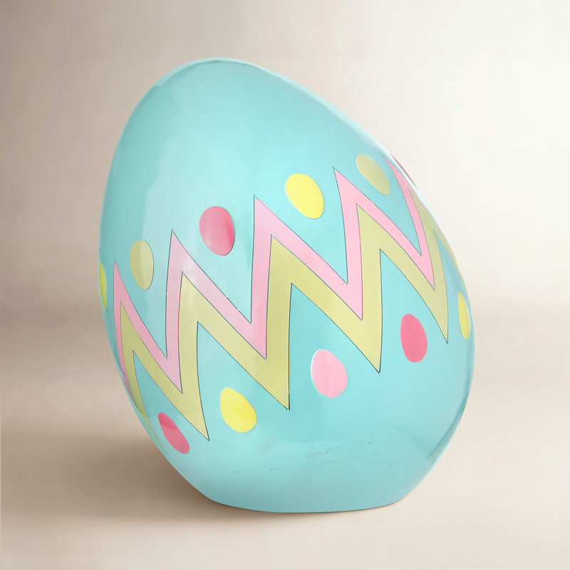 Oeuf de Pâques en résine 18,25 po, Bleu / Rose / Jaune