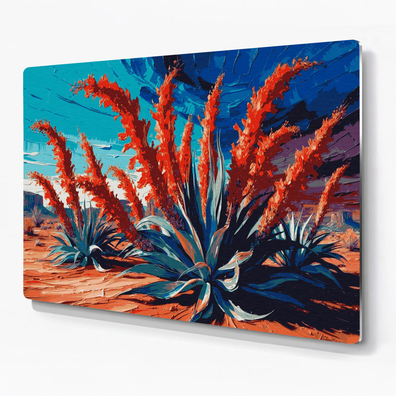 Southwestern Plants Red Yucca 183 Purple Metal Wall Art, 132" H x 168" W x 0.05" D