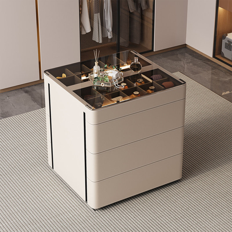 Commode 31,5 po beige à double face pour étalage de bijoux