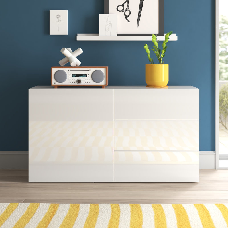 Cadiz 110 Cm Wide 3 Drawer Sideboard, Glossy White