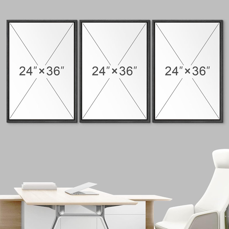 «Mid Century Modern Boho Geometric Forest Plant Polygon», ensemble de 3 impressions sur toile, Noir