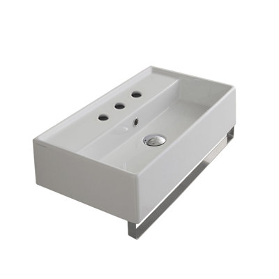 Lavabo de salle de bain mural rectangulaire en céramique avec trop-plein Teorema