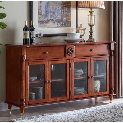 Buffet en bois d'hévéa et en verre de style américain