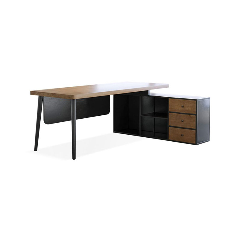 Bureau de direction en bois massif avec tiroirs Burlywood, H 29,53 po x l 70,87 po x P 55,12 po, Retour à droite