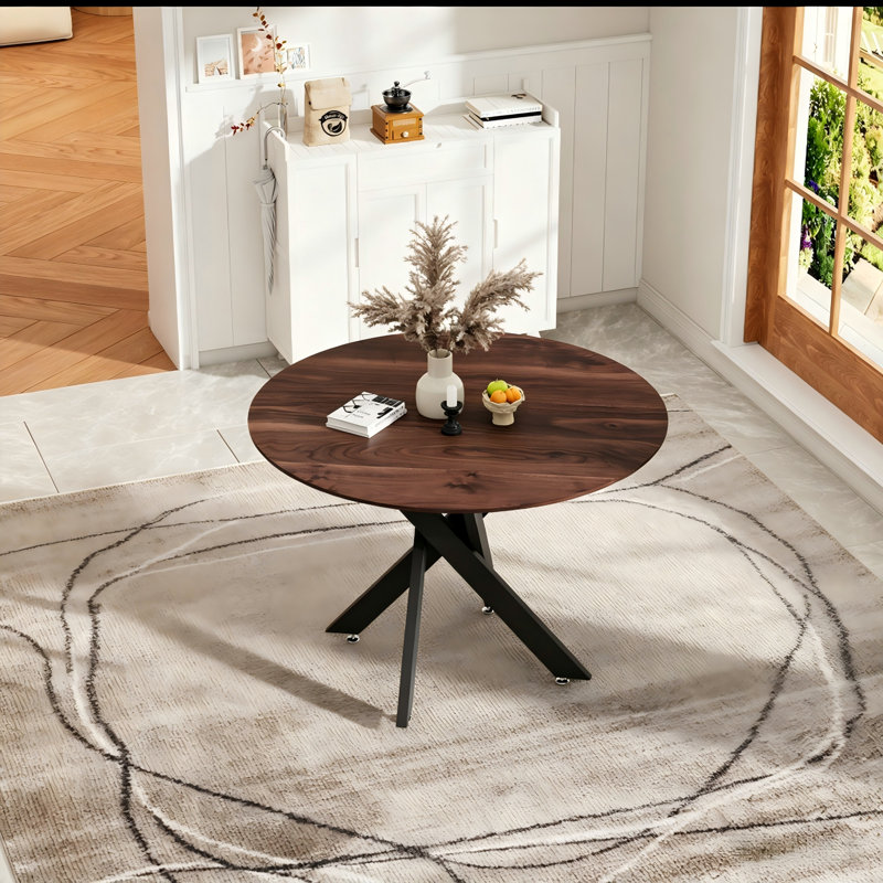 Table de salle à manger ronde 35,4 po / 47 po, plateau en panneau de fibres à densité moyenne avec base en métal industrielle, table de cuisine peu encombrante pouvant accueillir 4 à 6 personnes pour un coin-repas