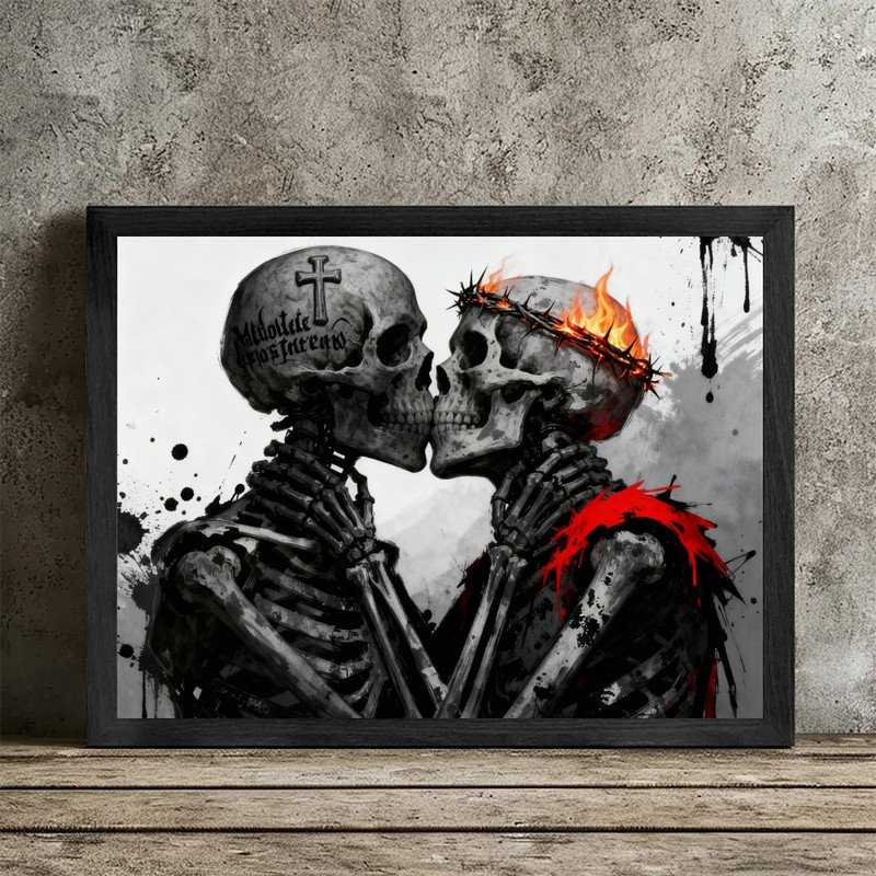 «Black Skull Kiss», impression de style graffiti audacieux, impression encadrée, H 9 po x l 11 po
