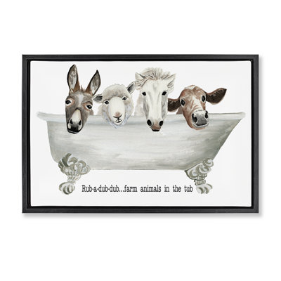 Farm Animals Tub Framed Floater Canvas by Cat Thurman Designs