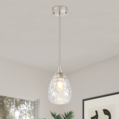 1-Light Modern Hammered Glass Pendant Light, Adjustable Hanging Fixture For Kitchen Island, Dining Room & Entryway