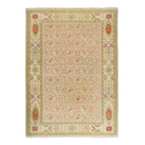 Vintage Oushak Rug In Bright Cream Field And Pink Paisley Florals