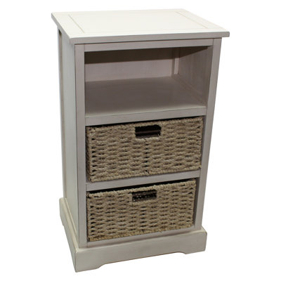 Cream Distressed Furniture 2 Drawer Bedside Table