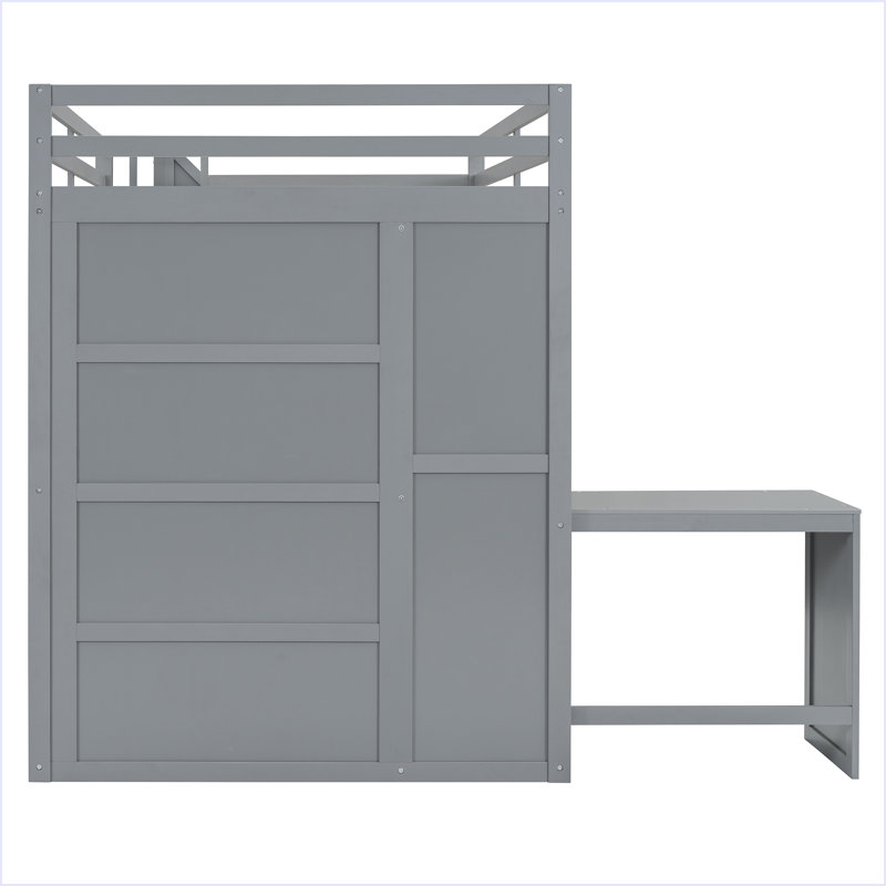 Lit superposé double avec garde-robe, bureau et tablettes, Gris