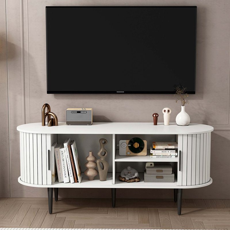 Console moderne avec beaucoup de rangement et porte coulissante, Blanc