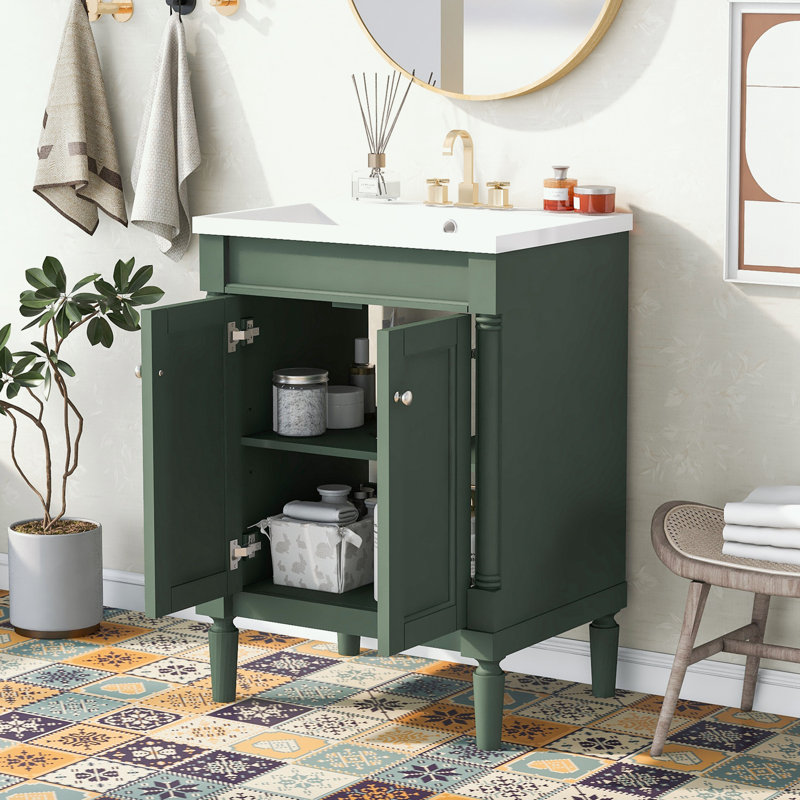 Pollark 24'' Single Bathroom Vanity with Top, Green, Silver