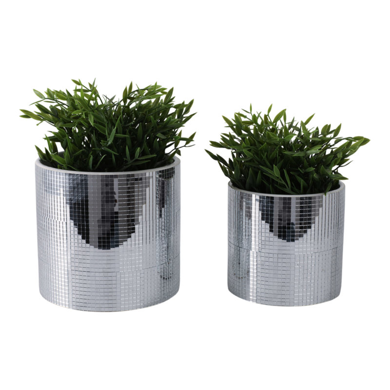 Sagebrook Home Elegant Silver Ceramic Disco Planter, 2-Pieces