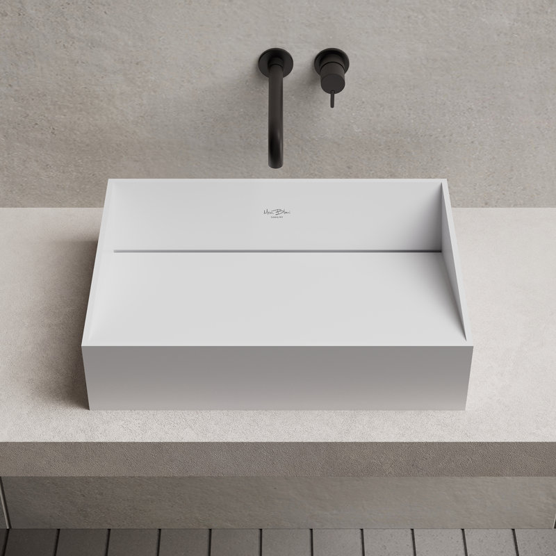 MonBlari  Solid Surface Bathroom Vessel Sink, Matte White, 4.7 "