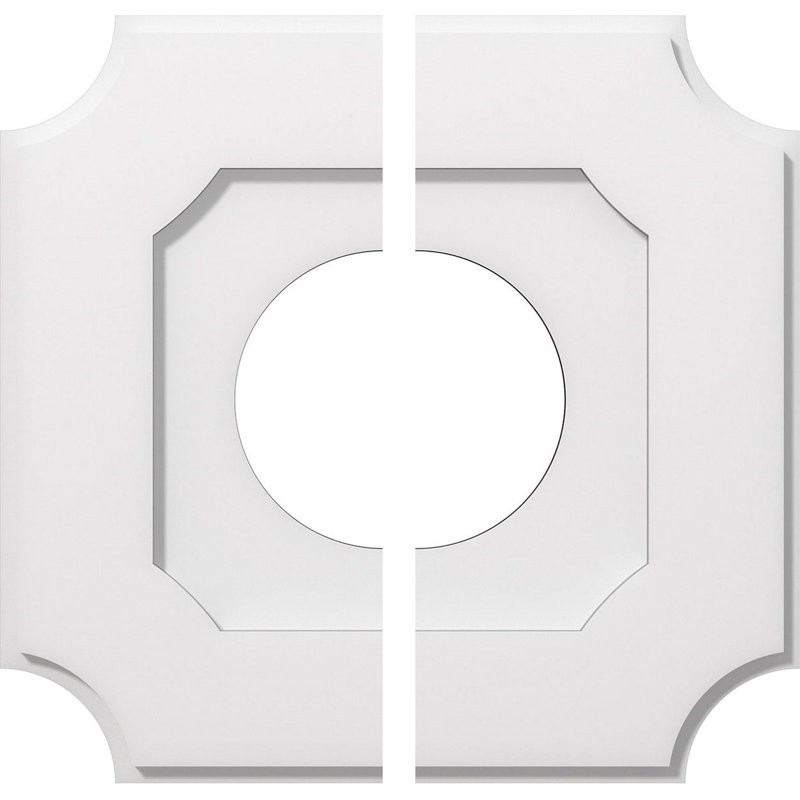 18-inch White PVC Contemporary Ceiling Medallion, Two-Piece