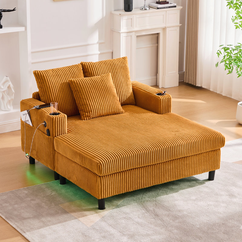 Canapé inclinable moderne en velours côtelé, Jaune moutarde