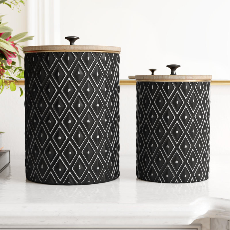 2 Piece Black/White Metal Jar Set