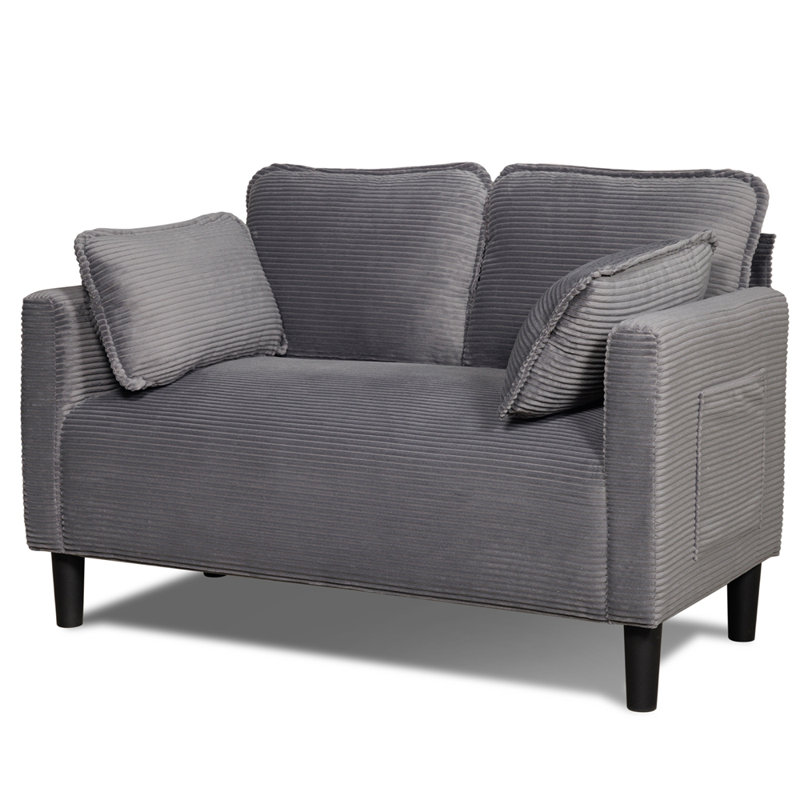 Causeuse de 48 po en velours côtelé avec coussins moelleux, pochette de rangement latérale, panneau en composite robuste et structure en bois massif, éponge à rebond élevé, facile à assembler, idéale pour le salon, un appartement, un dortoir, un bureau.