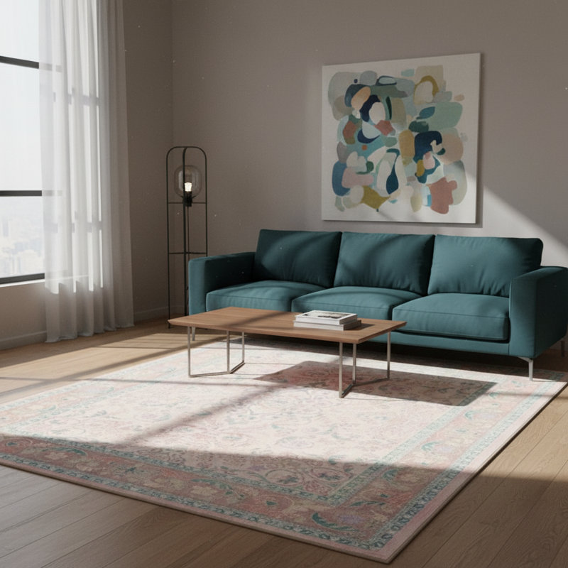 Modern Light Pink Traditional Patterned Washable Decorative Carpet, Runner 2'6" x 9'11"